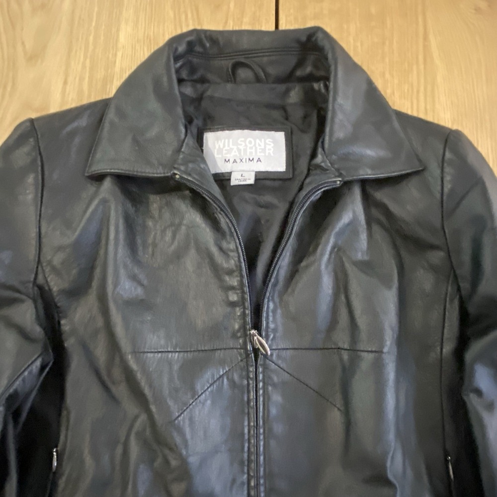 Wilson's Leather Maxima Jacket Women L Black Full Zip Pockets Lined Moto Biker *